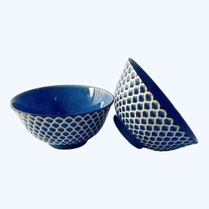 Certified International Blue Embossed 6" Soup/Cereal Bowls Set Of 2